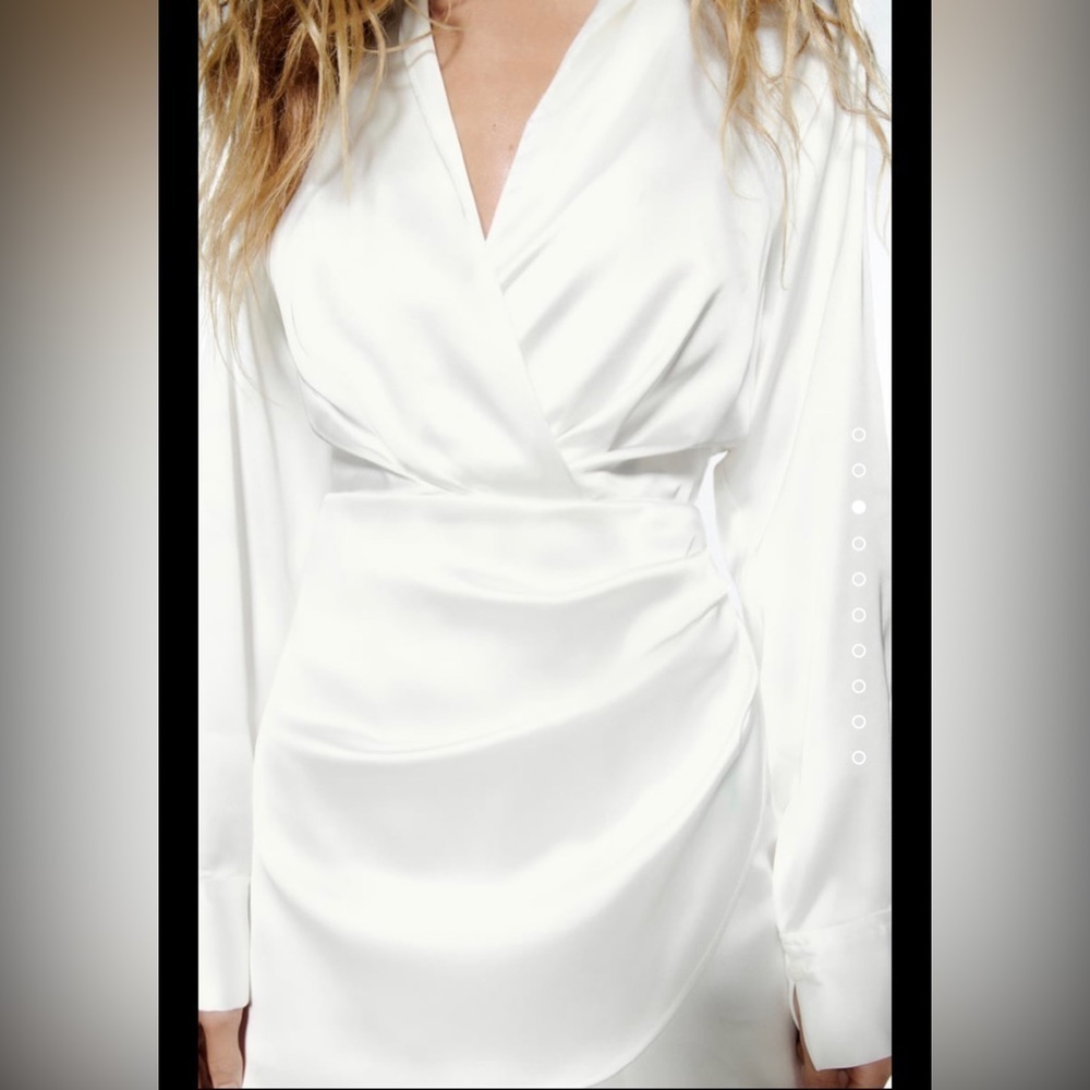 Zara Long Sleeve Satin Effect Dress Nwt - Picture 3 of 15